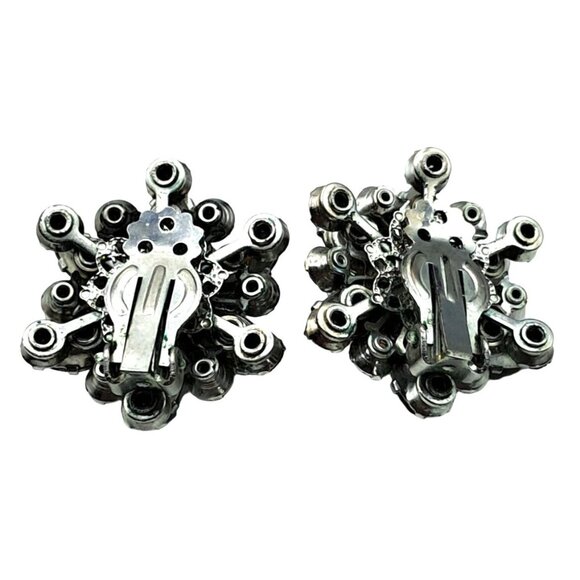 Vintage Rhinestone Earrings Fleur de Lis Aurora Borealis Gray Clear Clip Ons Cos - Picture 10 of 11